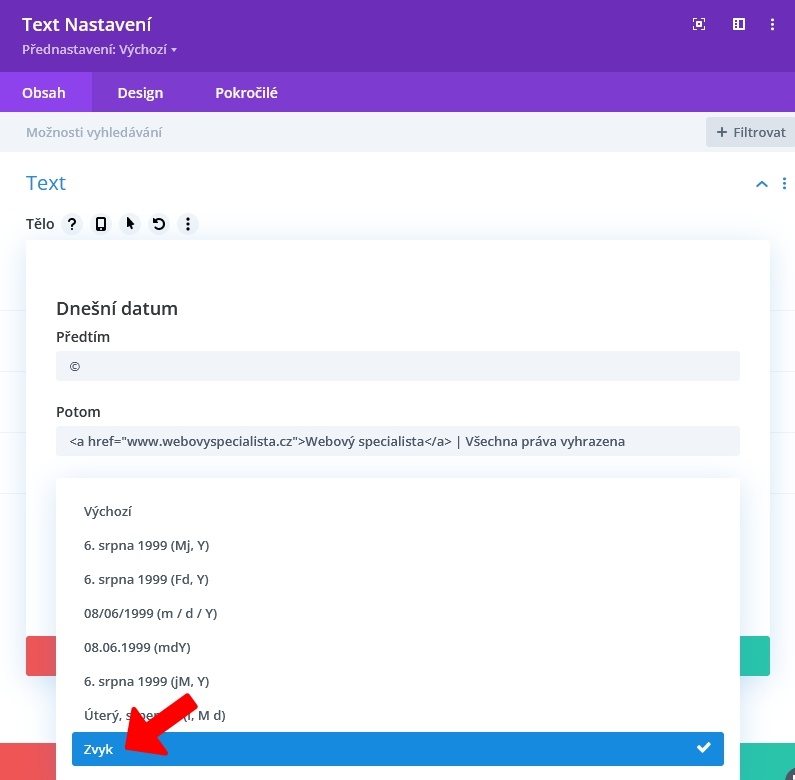 Automatická změna roku v patičce 3 Automatická změna roku
