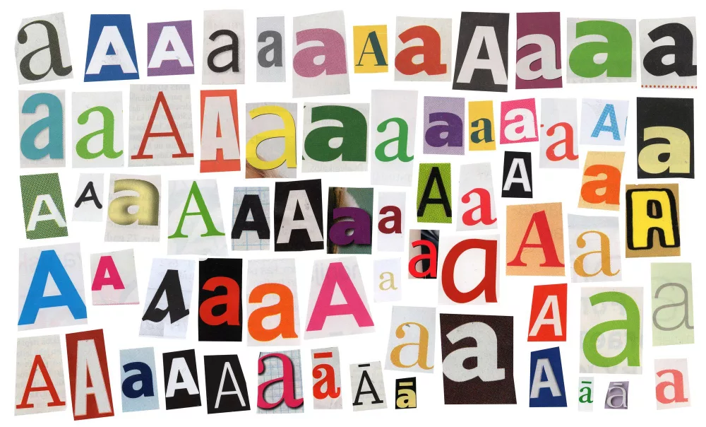 Koláž písmen, typografie písma